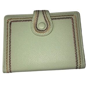 NWOT Light Sea Green PU Leather Wallet — Button Closure, Card, SIM, & Pen Slots